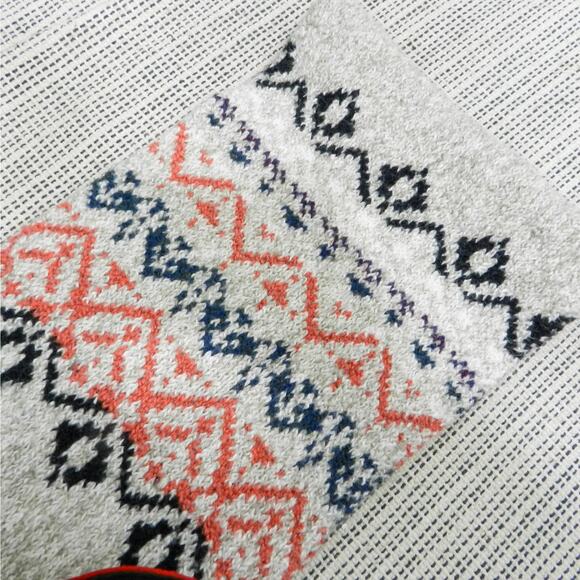 American Eagle Heavyweight Knit Infinity Scarf Beige Orange Southwestern Geo - Picture 7 of 8